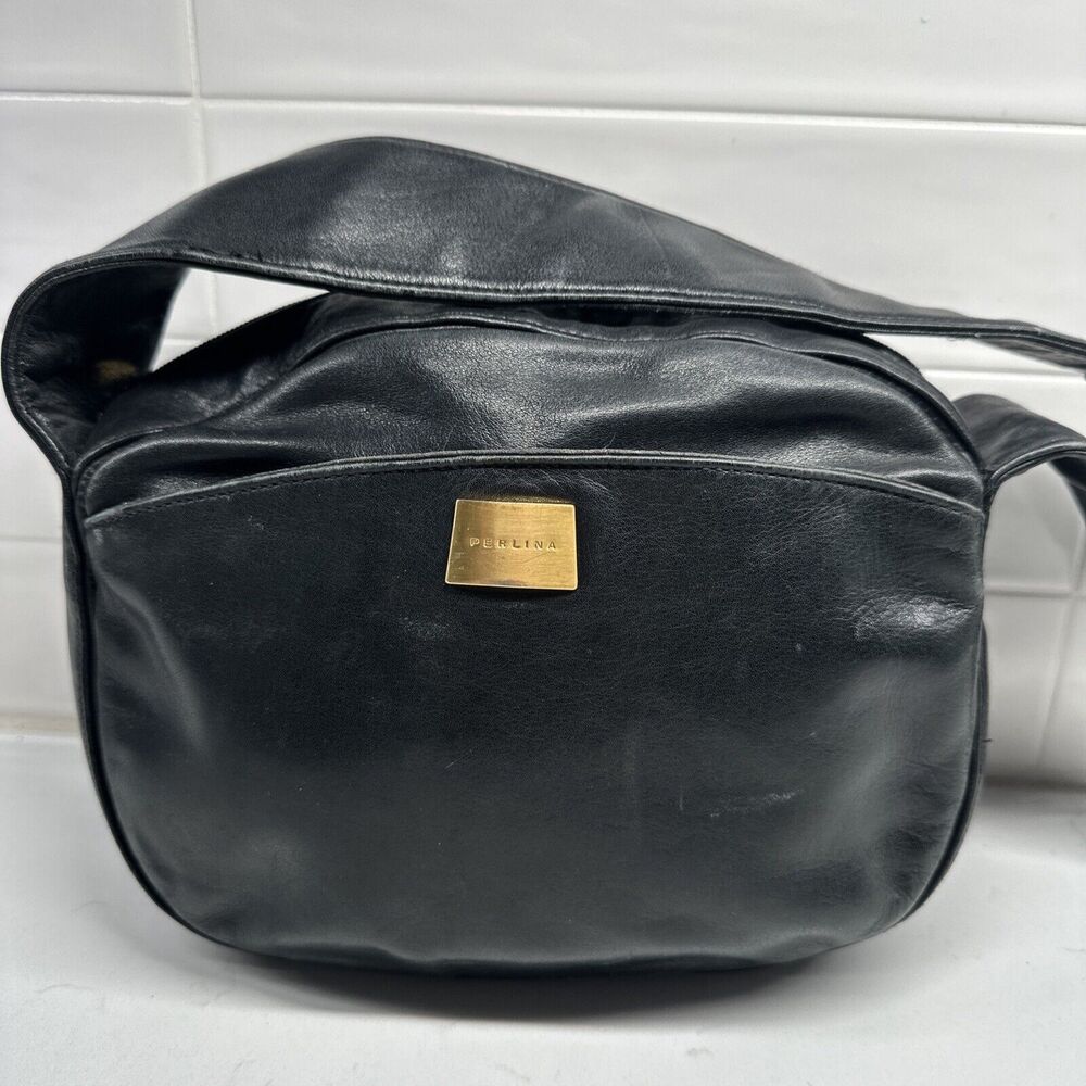 Women's Perlina New York Black Leather Handbag Purse